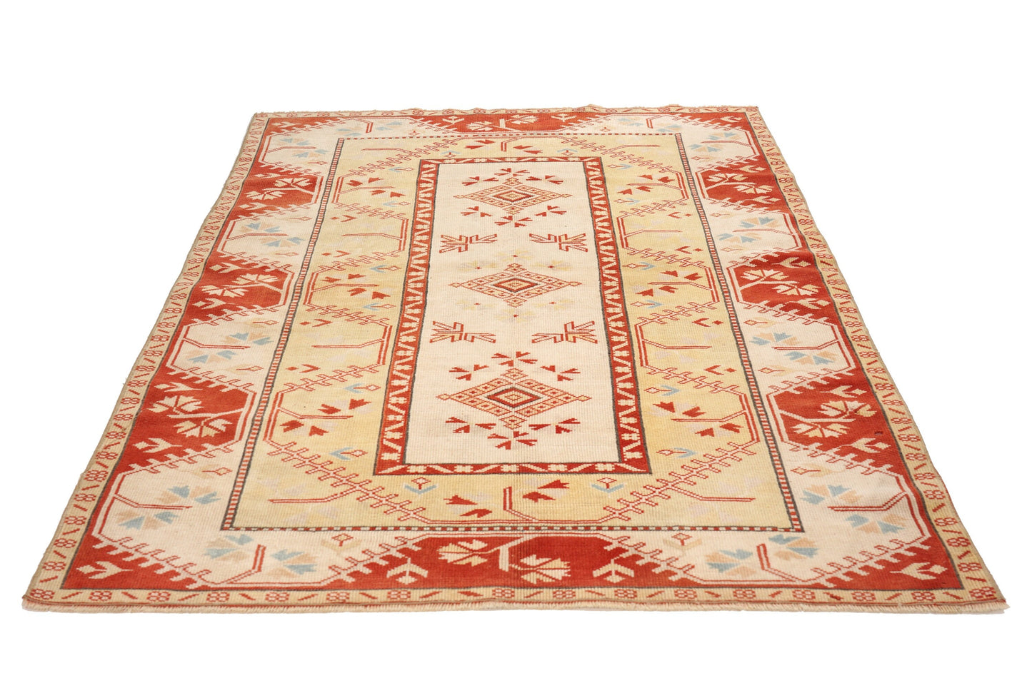 Neutral Oushak Rug, Pale Turkish Rug,  Area Carpet Rug ,4x6 TURKİSH RUG, Small Room Rug, Coastal Decor, Bedroom Rug ,Red, Yellow,Rug4405