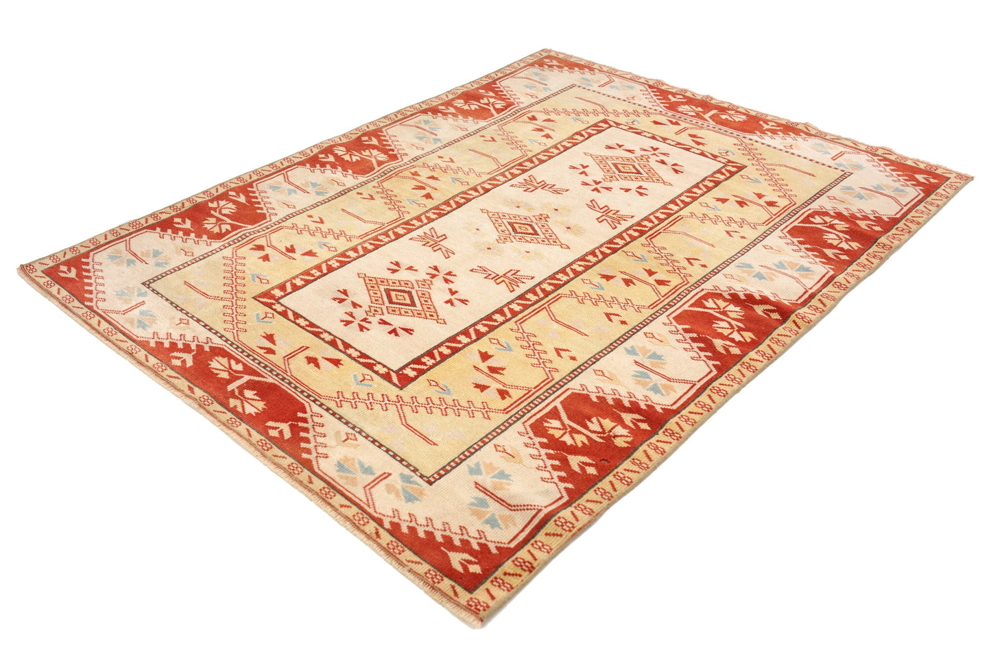 Neutral Oushak Rug, Pale Turkish Rug,  Area Carpet Rug ,4x6 TURKİSH RUG, Small Room Rug, Coastal Decor, Bedroom Rug ,Red, Yellow,Rug4405