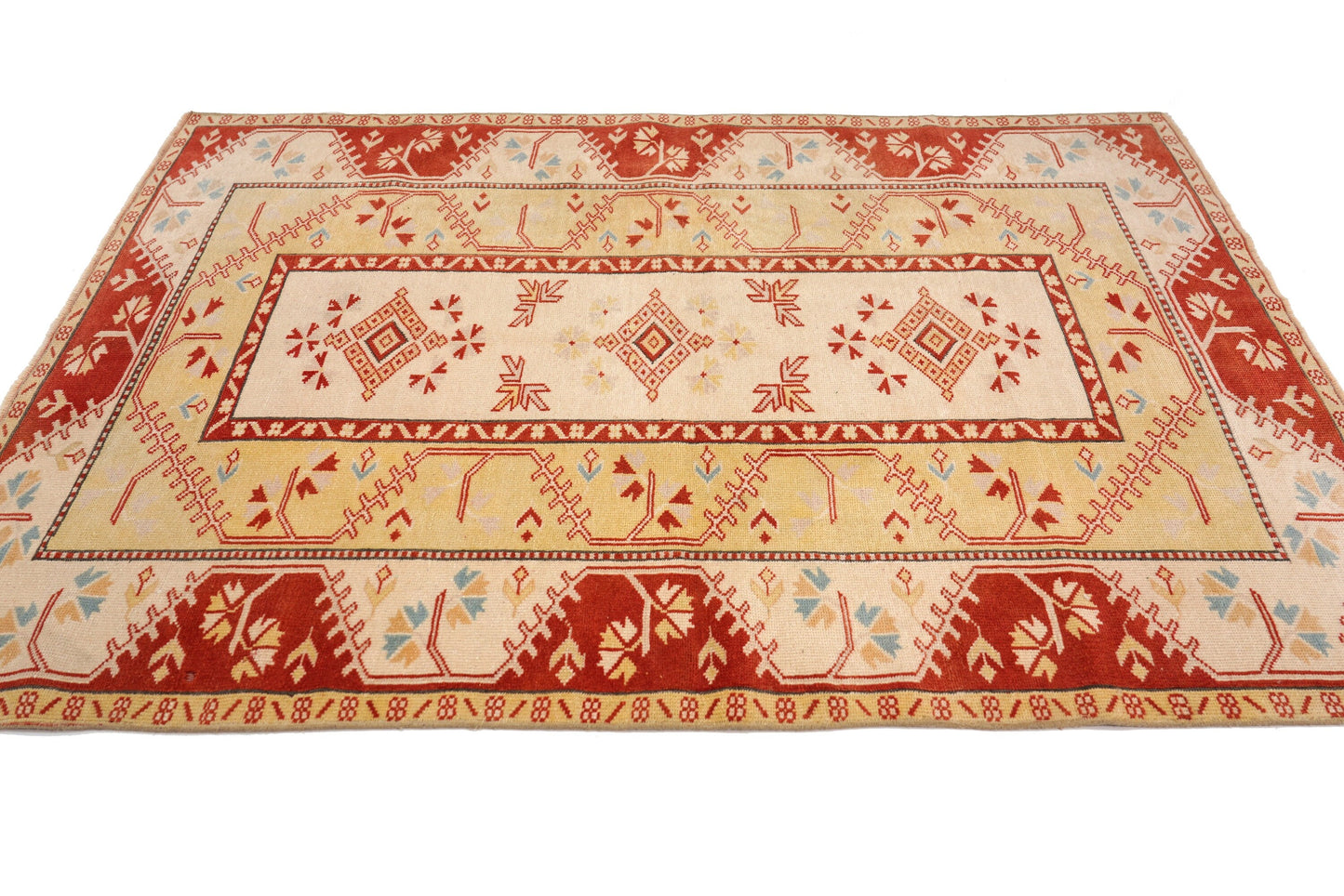 Neutral Oushak Rug, Pale Turkish Rug,  Area Carpet Rug ,4x6 TURKİSH RUG, Small Room Rug, Coastal Decor, Bedroom Rug ,Red, Yellow,Rug4405