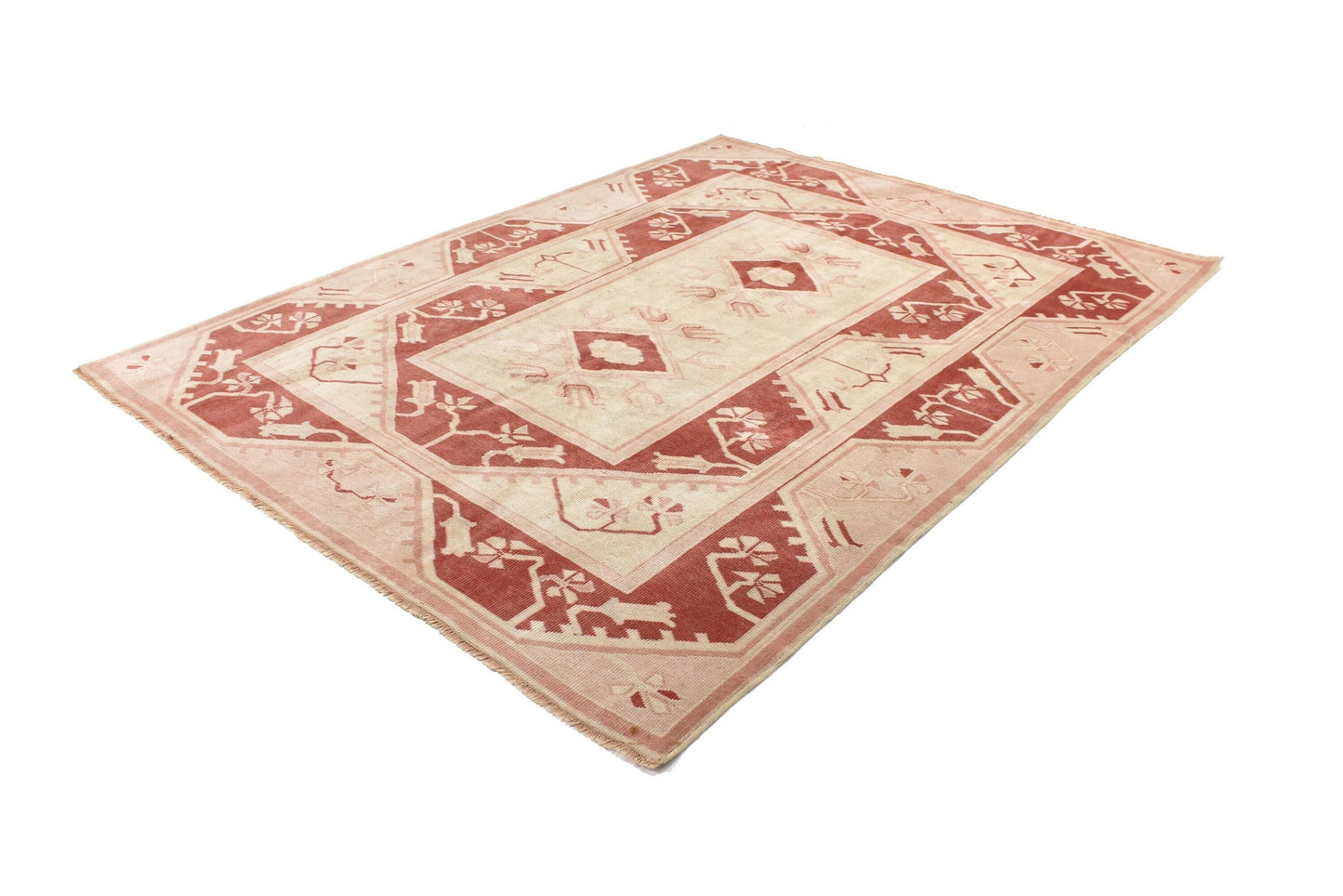 6x8 Beige Red Turkish Rug, Bohemian Rug, Area Rug, Carpet Rug ,Vintage Rug, Oushak Rug ,Livingroom Rug, Home Decor, Boho Decor, 6376