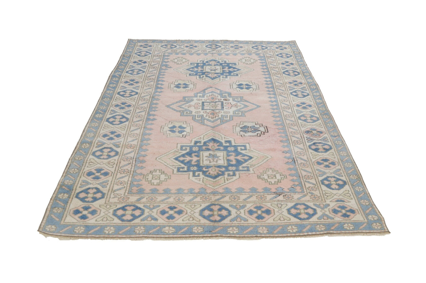 Pink Blue Turkish rug, Oushak rug 6x8, Vintage rug 6x8, Eclectic decor, Nursery rug, Carpet rug ,Faded rug, Pastel rug, Boho decor, 8034
