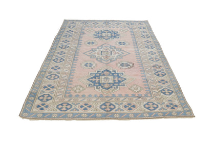 Pink Blue Turkish rug, Oushak rug 6x8, Vintage rug 6x8, Eclectic decor, Nursery rug, Carpet rug ,Faded rug, Pastel rug, Boho decor, 8034
