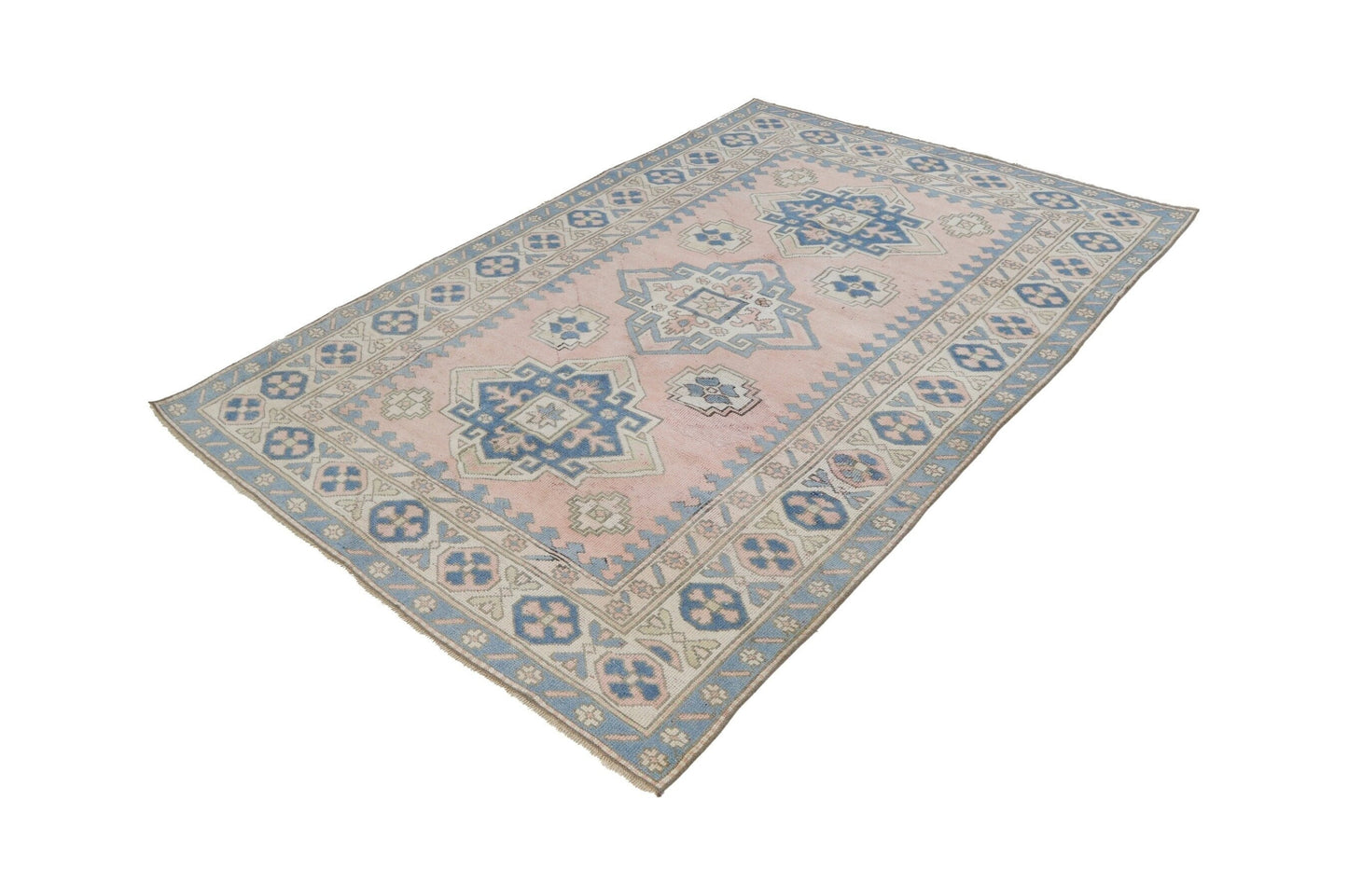 Pink Blue Turkish rug, Oushak rug 6x8, Vintage rug 6x8, Eclectic decor, Nursery rug, Carpet rug ,Faded rug, Pastel rug, Boho decor, 8034