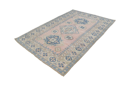 Pink Blue Turkish rug, Oushak rug 6x8, Vintage rug 6x8, Eclectic decor, Nursery rug, Carpet rug ,Faded rug, Pastel rug, Boho decor, 8034