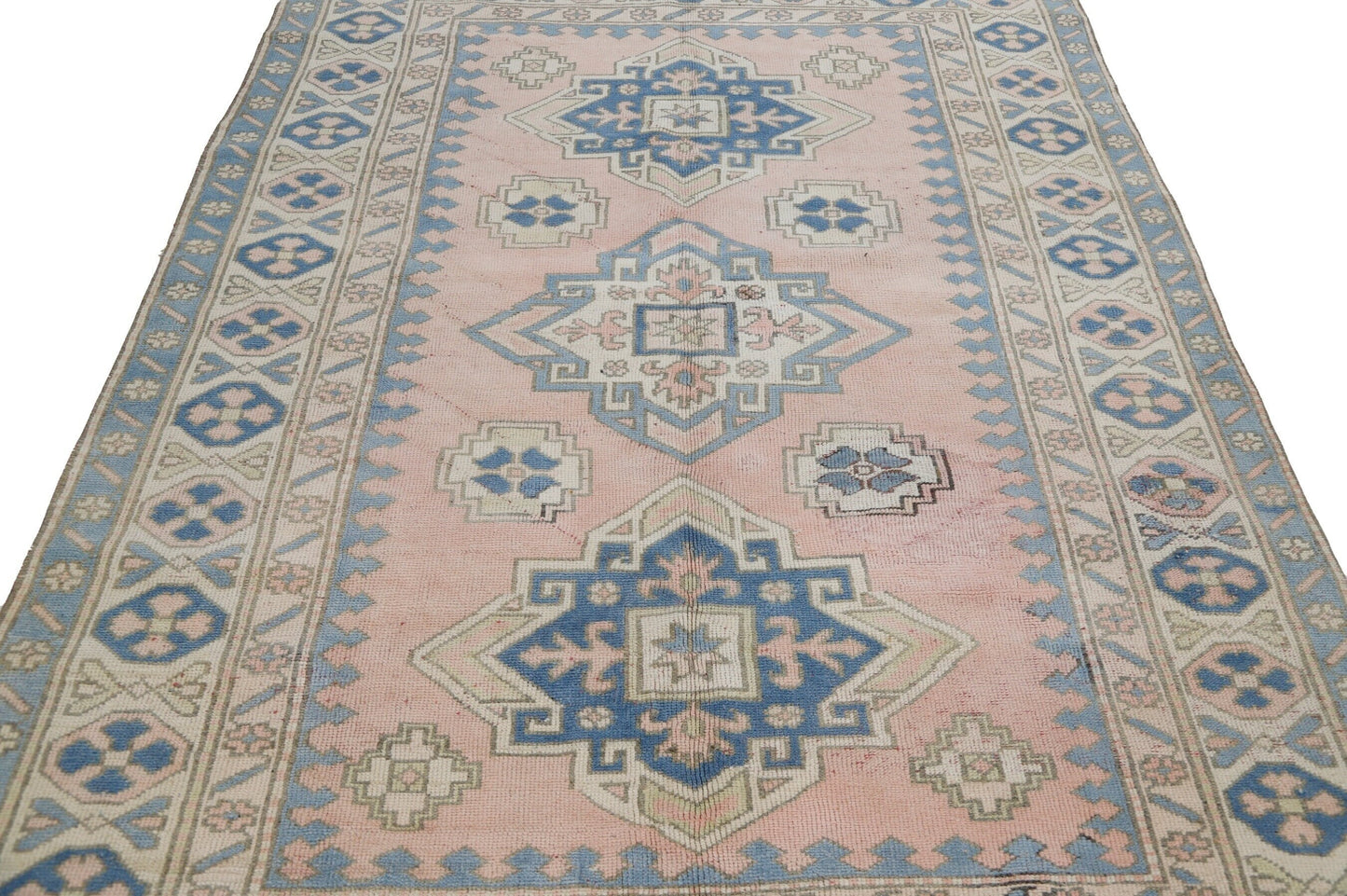 Pink Blue Turkish rug, Oushak rug 6x8, Vintage rug 6x8, Eclectic decor, Nursery rug, Carpet rug ,Faded rug, Pastel rug, Boho decor, 8034