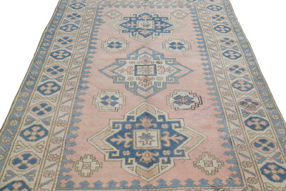 Pink Blue Turkish rug, Oushak rug 6x8, Vintage rug 6x8, Eclectic decor, Nursery rug, Carpet rug ,Faded rug, Pastel rug, Boho decor, 8034