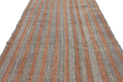 Orange Striped Turkish Kilim Rug, Handmade Gray Vintage Area Rug, Kilim Rug 6x8 , Living Room İndoor Kilim Rug,958