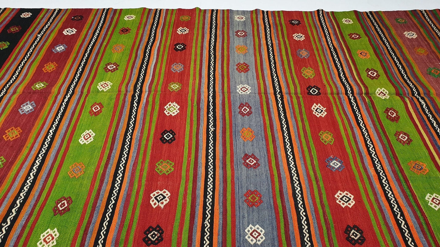 Turkish Kilim Rug Primitive ,Vintage Kilim rug ,Striped Kilim rug , Handmade Flat weave Kilim rug, Area Living room Kilim rug, Floor rug,524