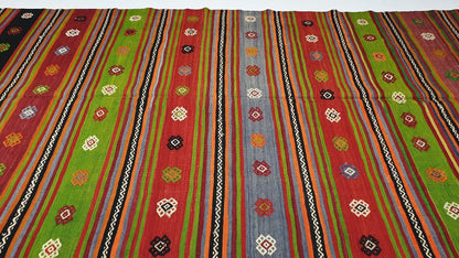 Turkish Kilim Rug Primitive ,Vintage Kilim rug ,Striped Kilim rug , Handmade Flat weave Kilim rug, Area Living room Kilim rug, Floor rug,524