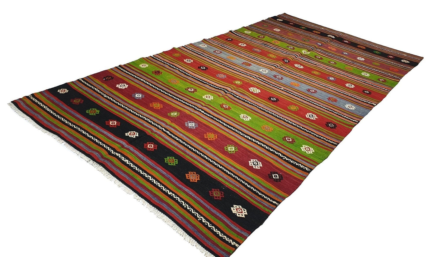 Turkish Kilim Rug Primitive ,Vintage Kilim rug ,Striped Kilim rug , Handmade Flat weave Kilim rug, Area Living room Kilim rug, Floor rug,524