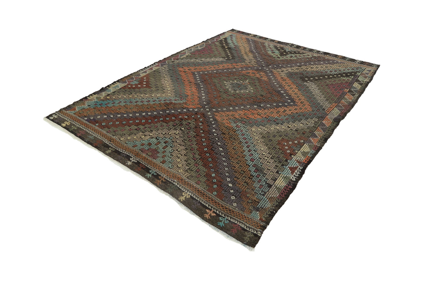 Kilim rug Terracotta, Turkish Kilim rug Eclectic ,One of a kind Vintage Kilim Rug ,Handmade Kilim Rug, Area Rug 7x9, KiLİM RUG 7x9, 8179