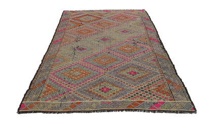 Turkish Vintage Kilim Rug, Handmade Area Kilim Rug, Sun muted Flat weave Rug, 6x9 Kilim Rug, Eclectic Decor Rug, 8119